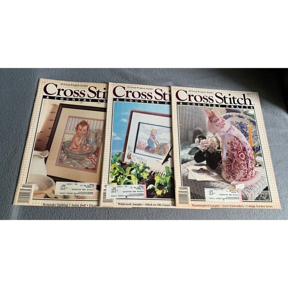 Vintage Cross Stitch & Country Crafts Magazines Lot of 3 Issues 1990s - Picture 1 of 5